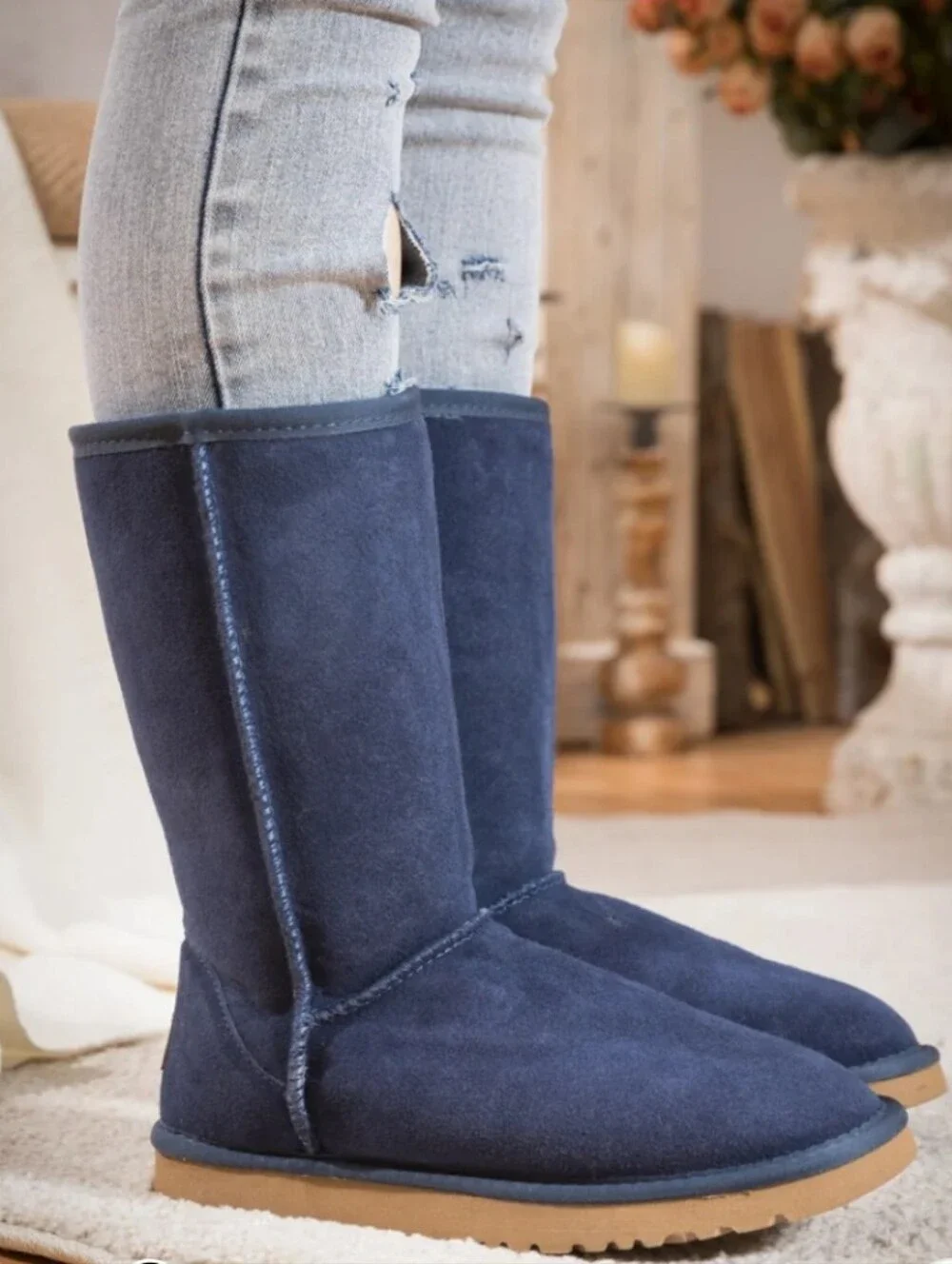 AUTHENTIC UGG AUSTRALIA SHEEPSKIN CLASSIC MID LENGTH BOOTS NAVY BLUE SIZE 7 $200